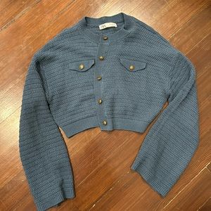 zara blue knit cardigan top. worn once. size s